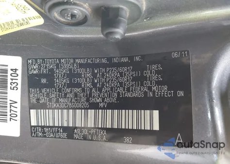 2011 Toyota Sienna z USA, uszkodzony, nr VIN 5TDKA3DC7BS008205